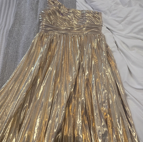knee length dresses for ladies Serena Strapless Taffeta Maxi Dress / Bronze Taupe | Meshki main image 1